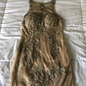 Short Embellished Prom Dress with gold accents